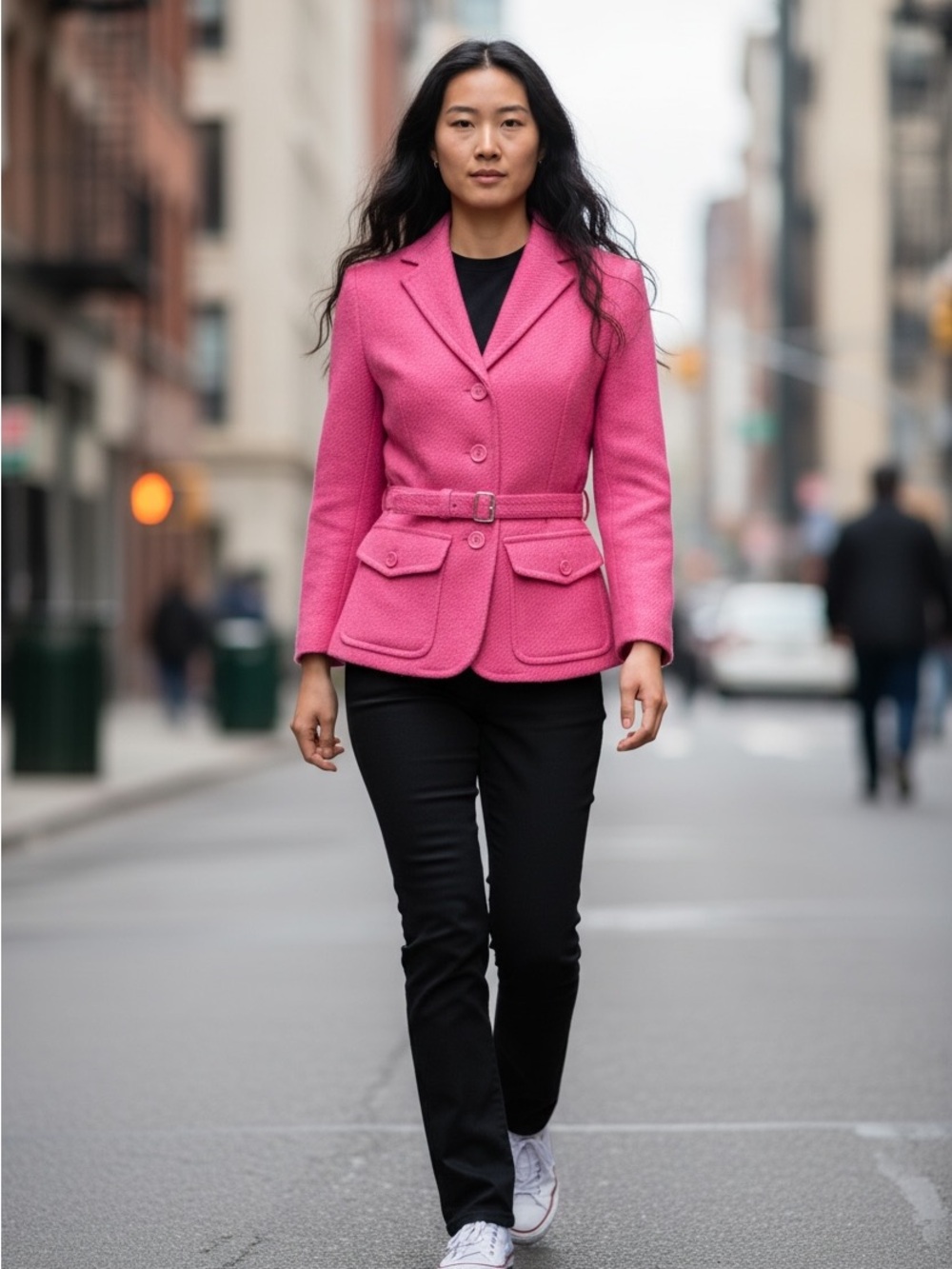 Vintage Express Design Studio Pink Belted Wool-Blend Blazer Jacket Size 6